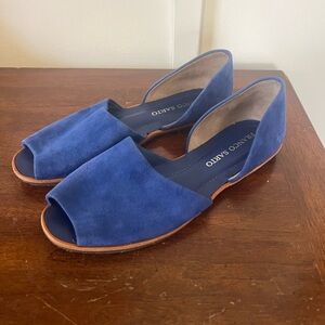 Franco Sarto Blue Suede Open-Toe D'Orsay Flats size 8 leather